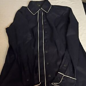 Ann Taylor Navy Button-Up Shirt with White Piping
